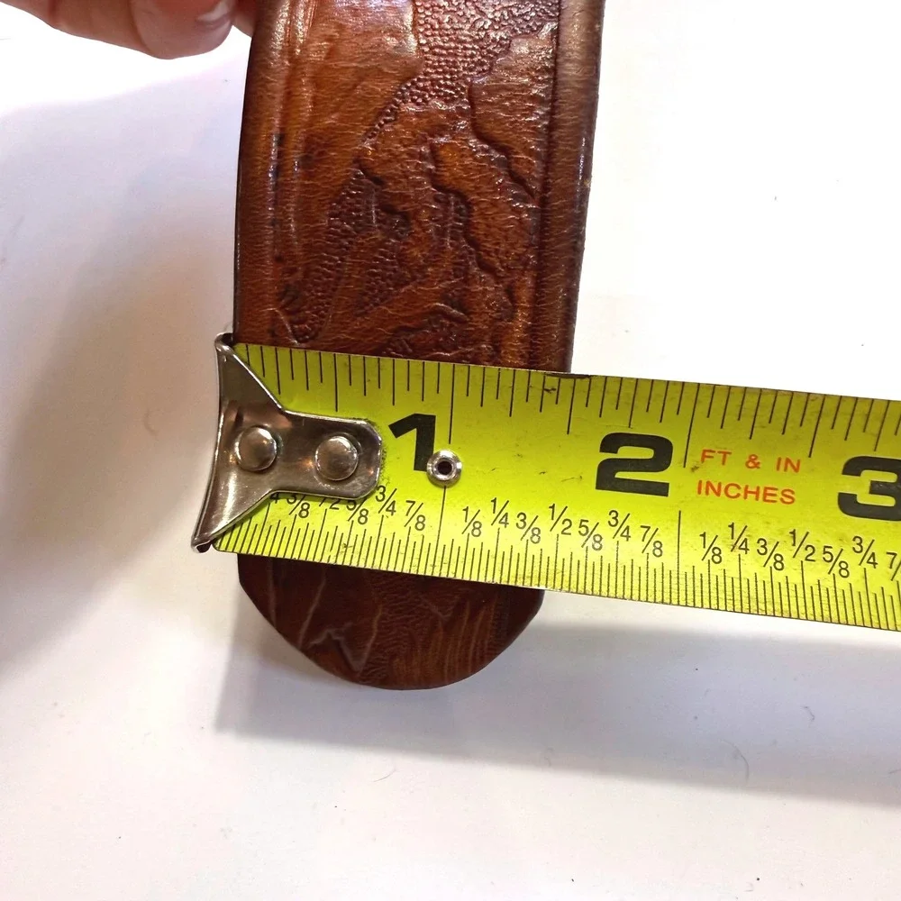 Vintage Tooled Leather Belt Brown Eagle Mountain Scene Western Americana Sz 44